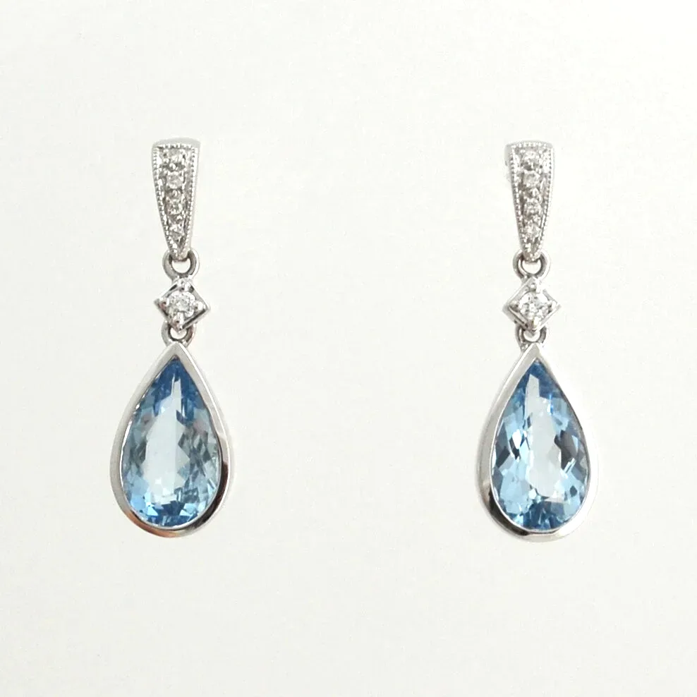 Aquamarine and Diamond Dangle Post Earrings by Sharon Teaman — view 1