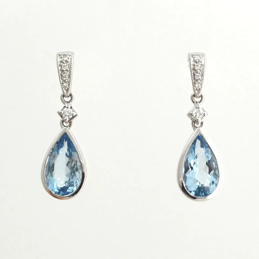 Aquamarine and Diamond Dangle Post Earrings by Sharon Teaman