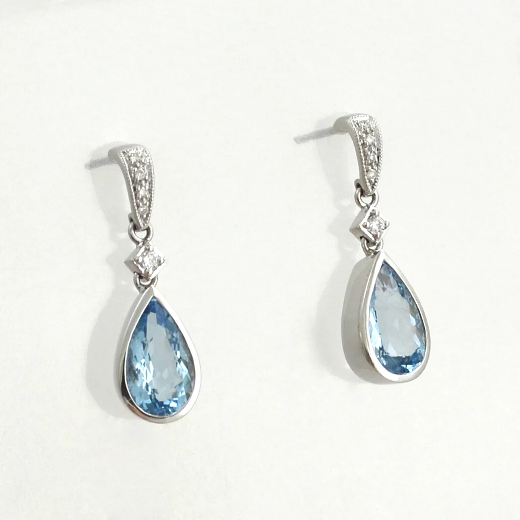 Aquamarine and Diamond Dangle Post Earrings by Sharon Teaman — view 2