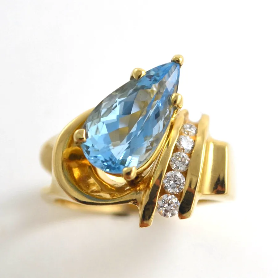Aquamarine Angled Pear Ring by Sharon Teaman