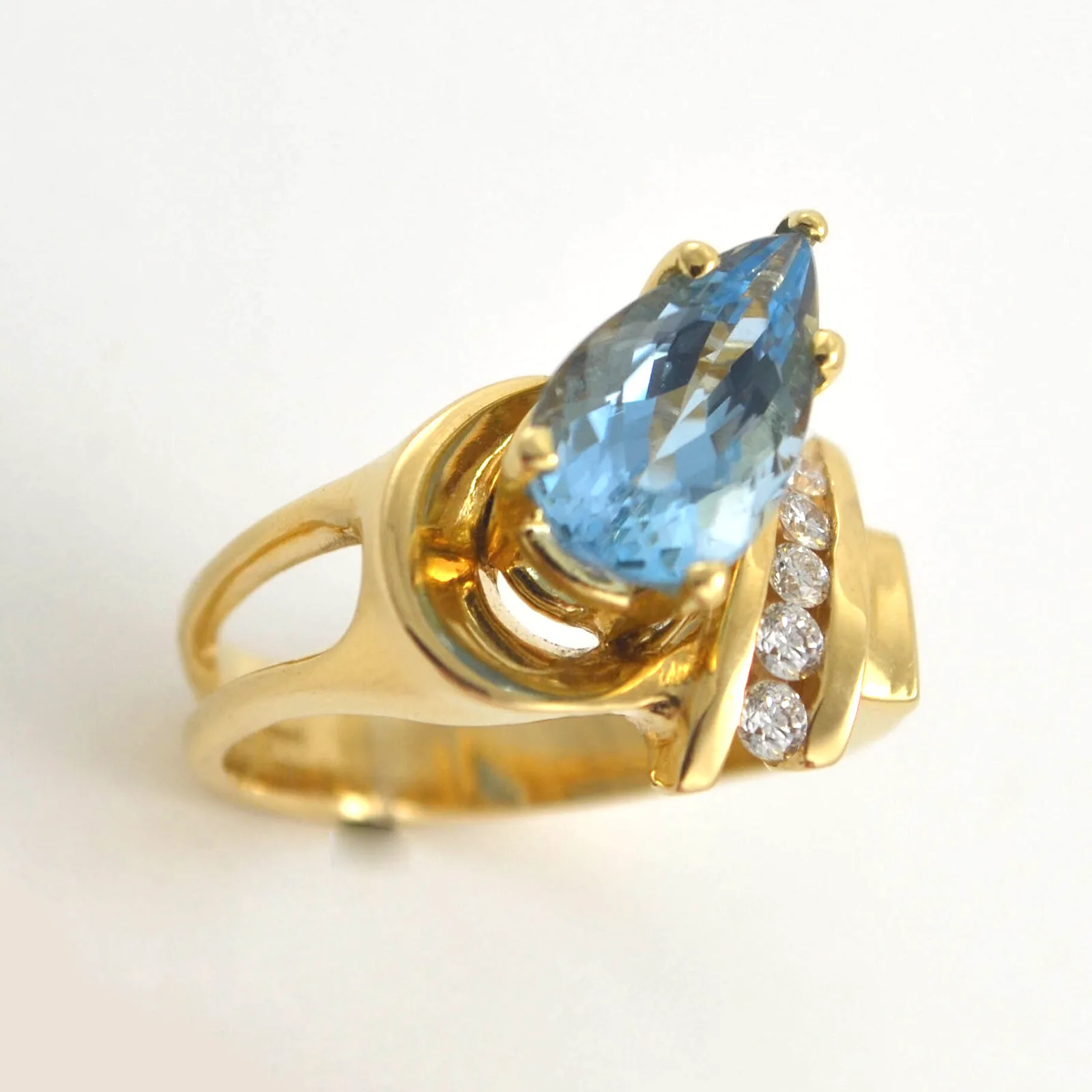 Aquamarine Angled Pear Ring by Sharon Teaman — view 2