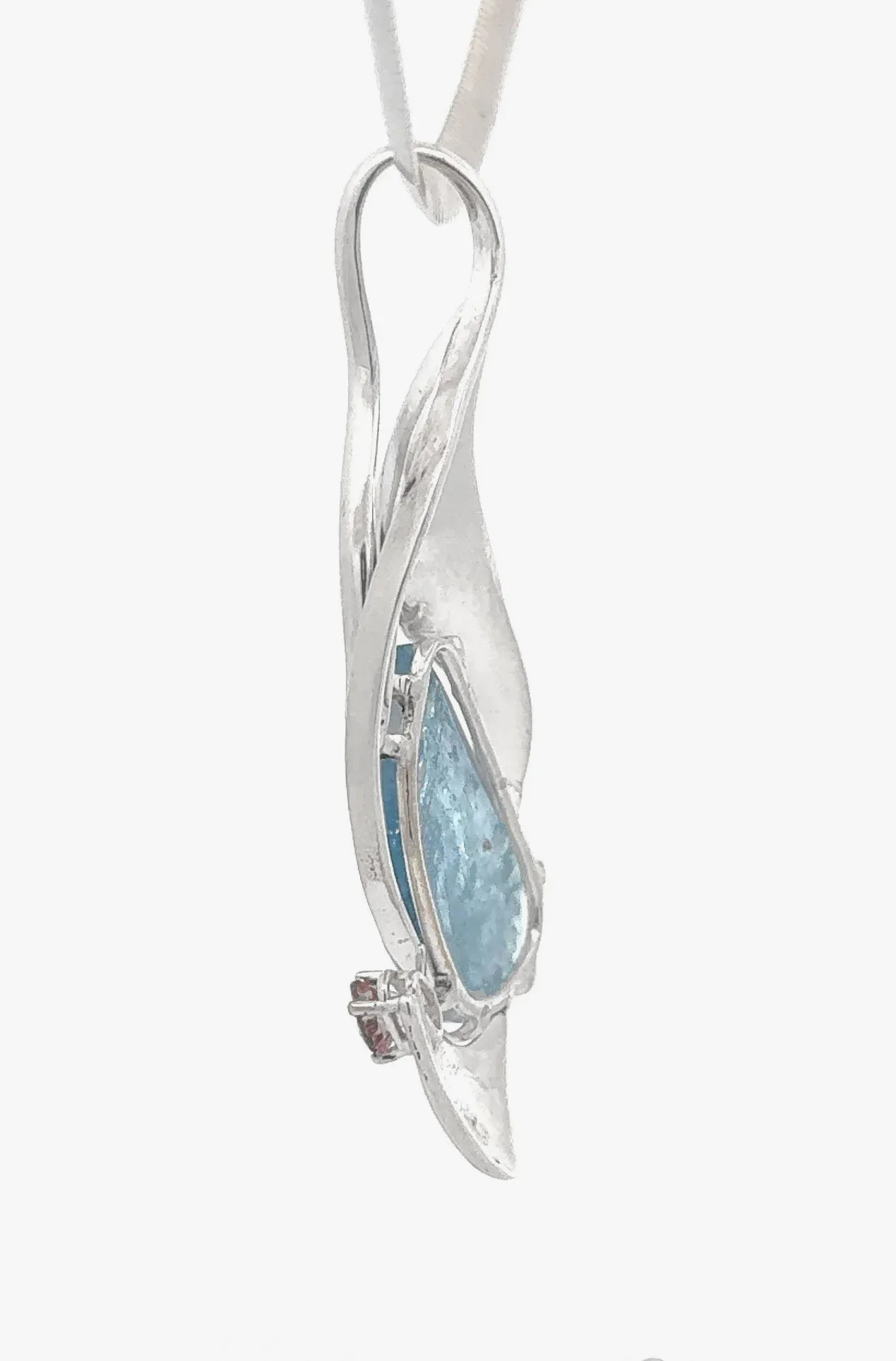 Aquamarine Faceted Slice with Optical Iridescence (Rainbow effect) and Pastel Pink Tourmaline Accent by Sharon Teaman — view 2