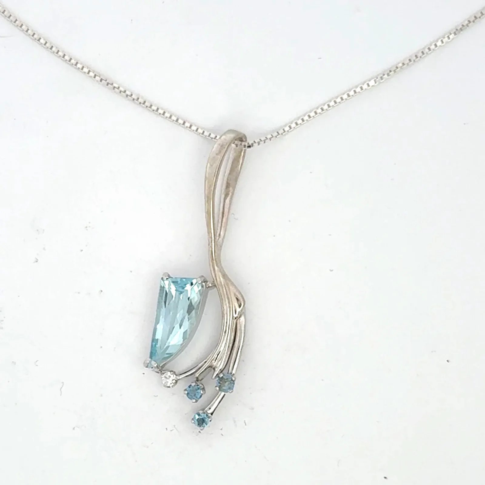 Aquamarine Wave Pendant in 14K White Gold by Sharon Teaman — view 1