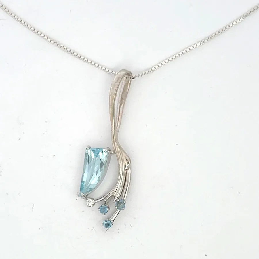 Aquamarine Wave Pendant in 14K White Gold by Sharon Teaman