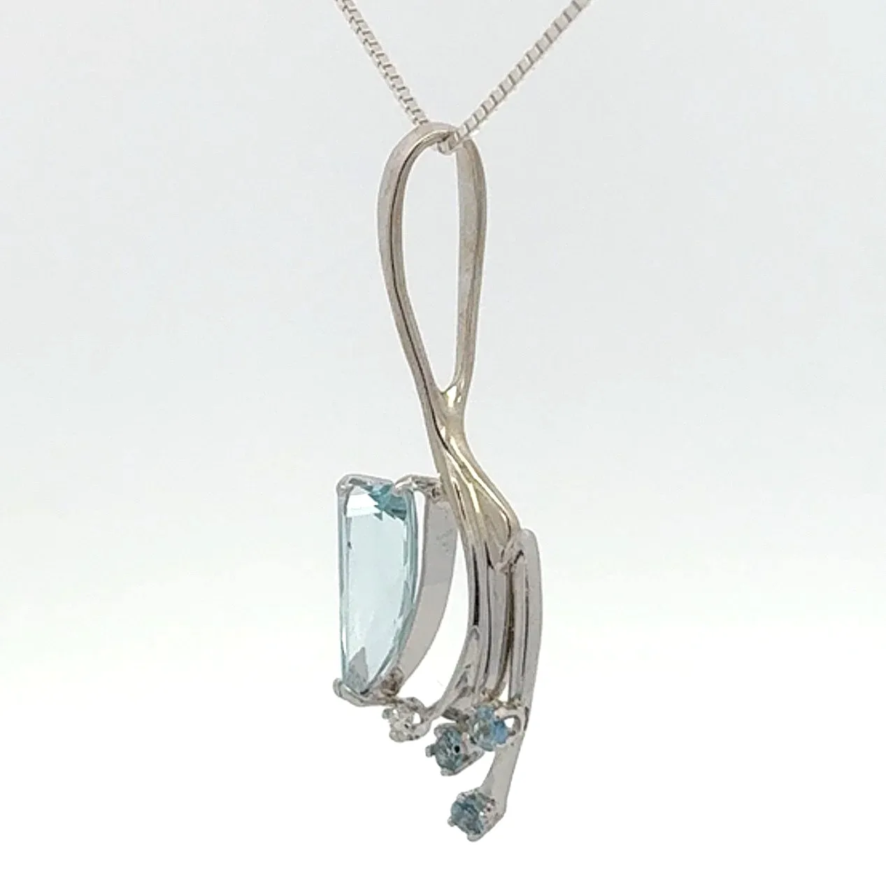 Aquamarine Wave Pendant in 14K White Gold by Sharon Teaman — view 2