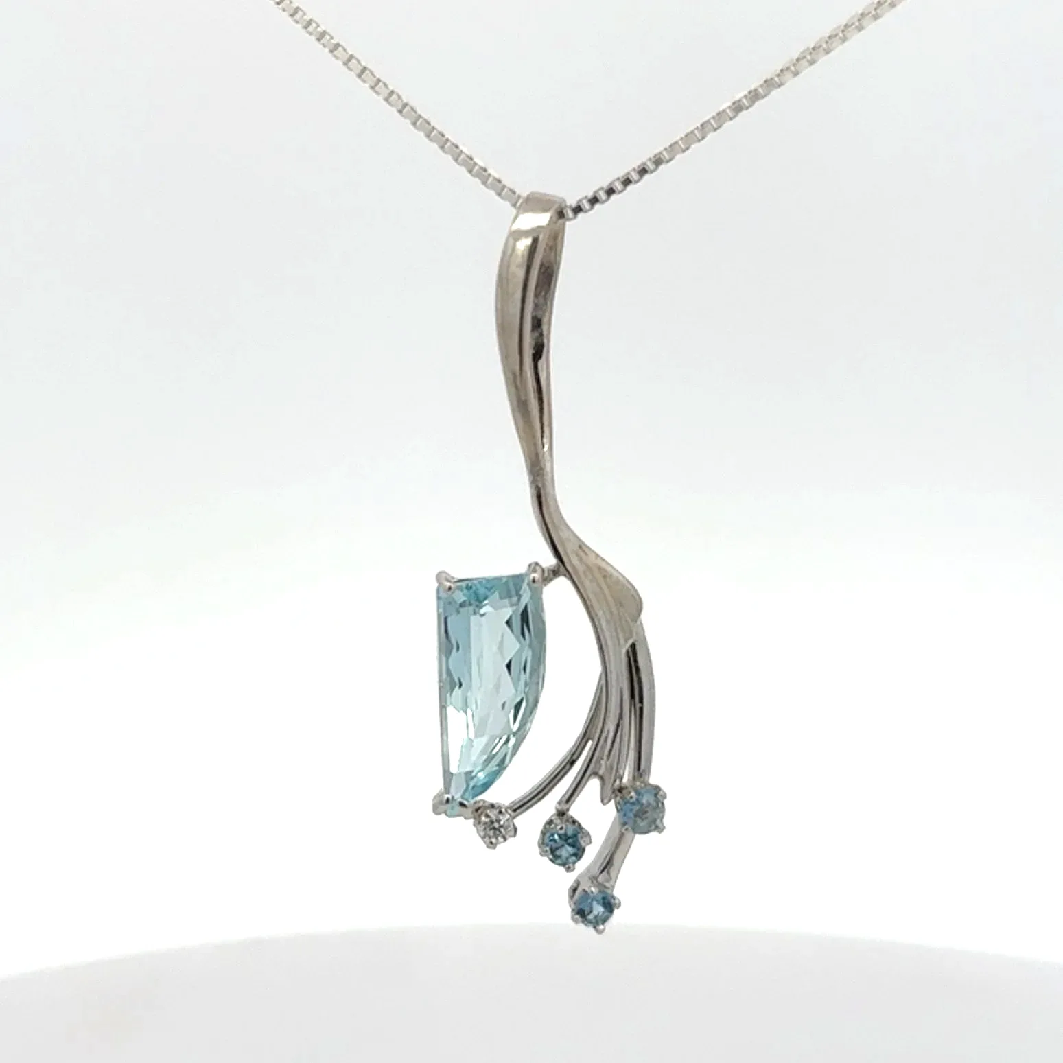 Aquamarine Wave Pendant in 14K White Gold by Sharon Teaman — view 3