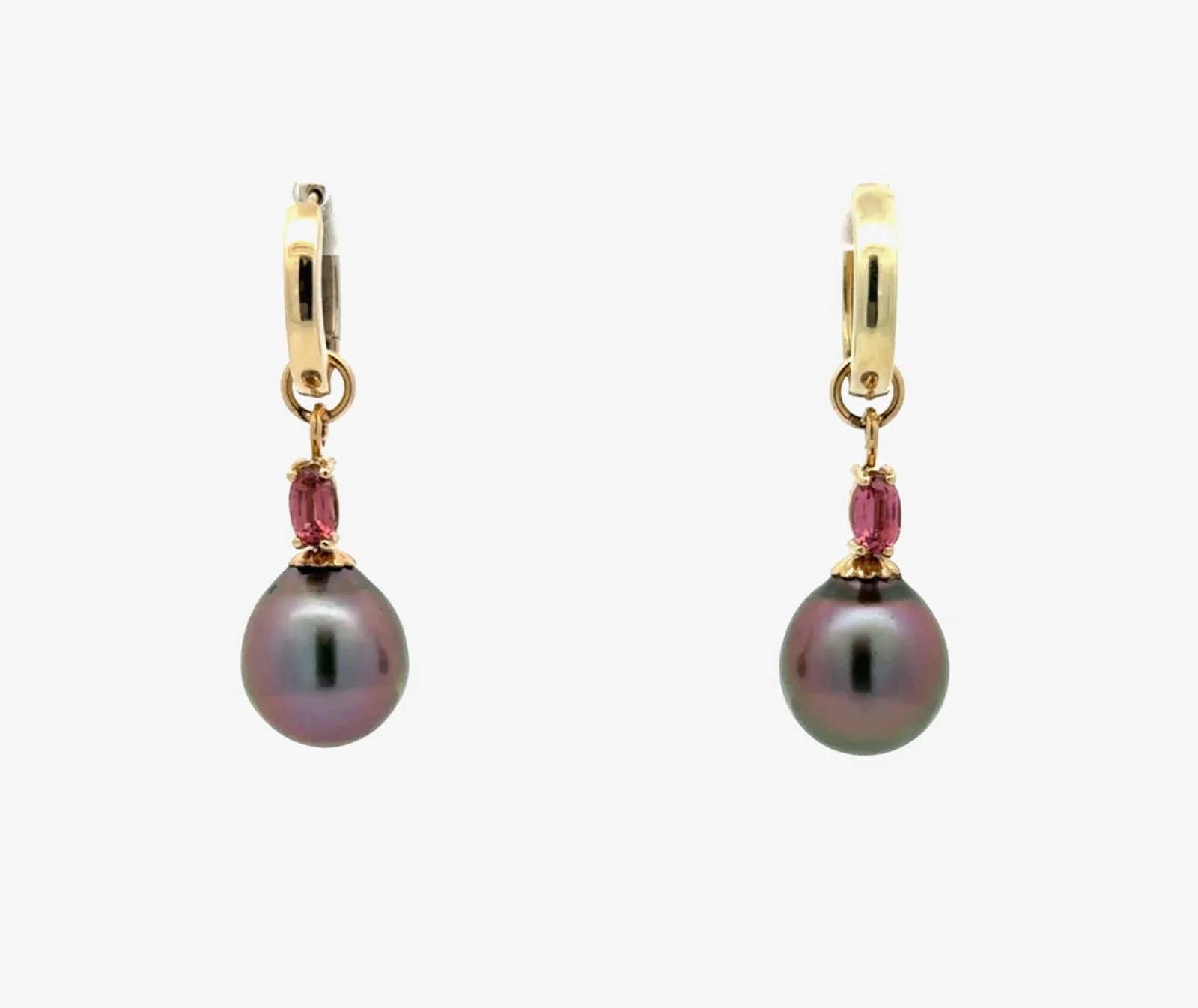 Aubergine Matching Tahitian Pearls accented with Pink (Marquis Cut) Pink Tourmaline by Sharon Teaman — view 1