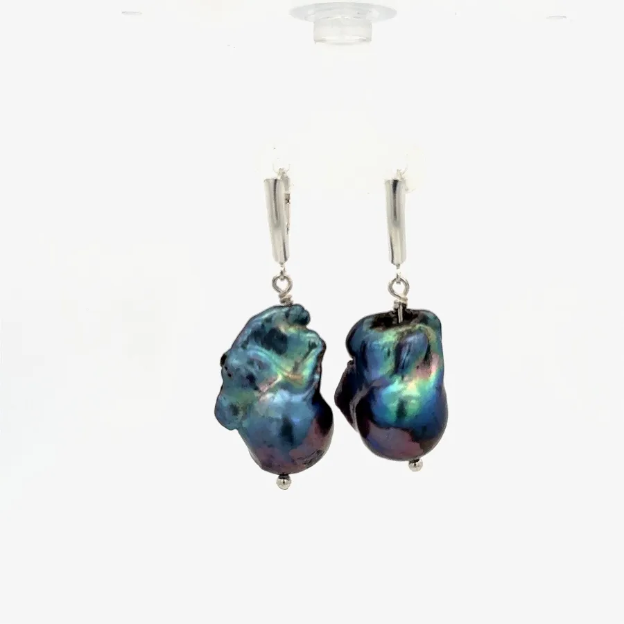 Baroque Freshwater Black Lever Back Earrings by Sharon Teaman