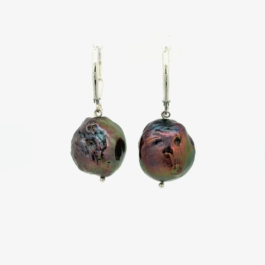 Baroque Freshwater Black Lever Back Earrings 13-14 mm by Sharon Teaman