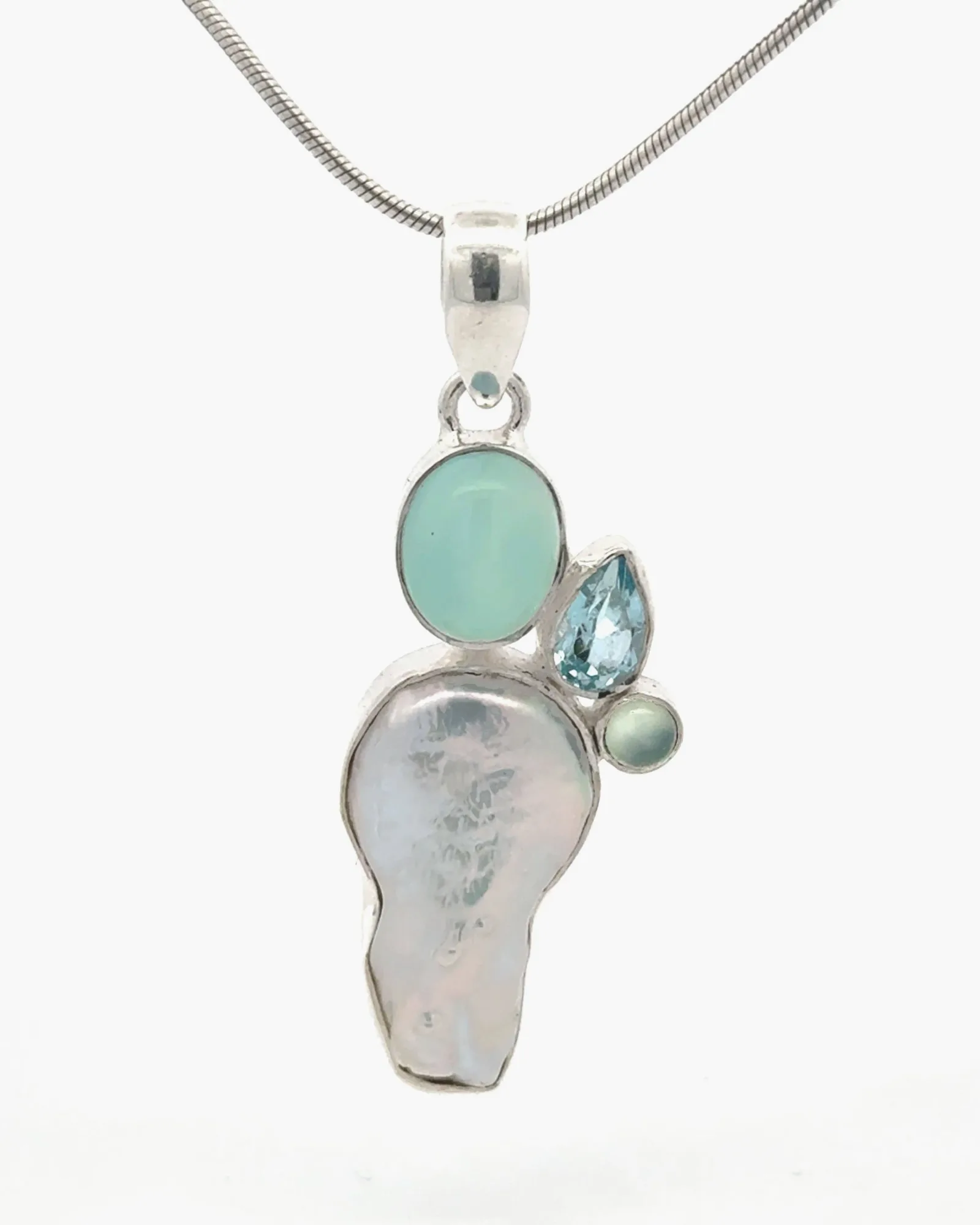 Baroque Freshwater Pearl with Chalcedony, Blue Topaz, Moonstone by Sharon Teaman — view 1