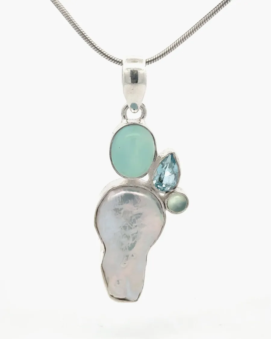 Baroque Freshwater Pearl with Chalcedony, Blue Topaz, Moonstone by Sharon Teaman