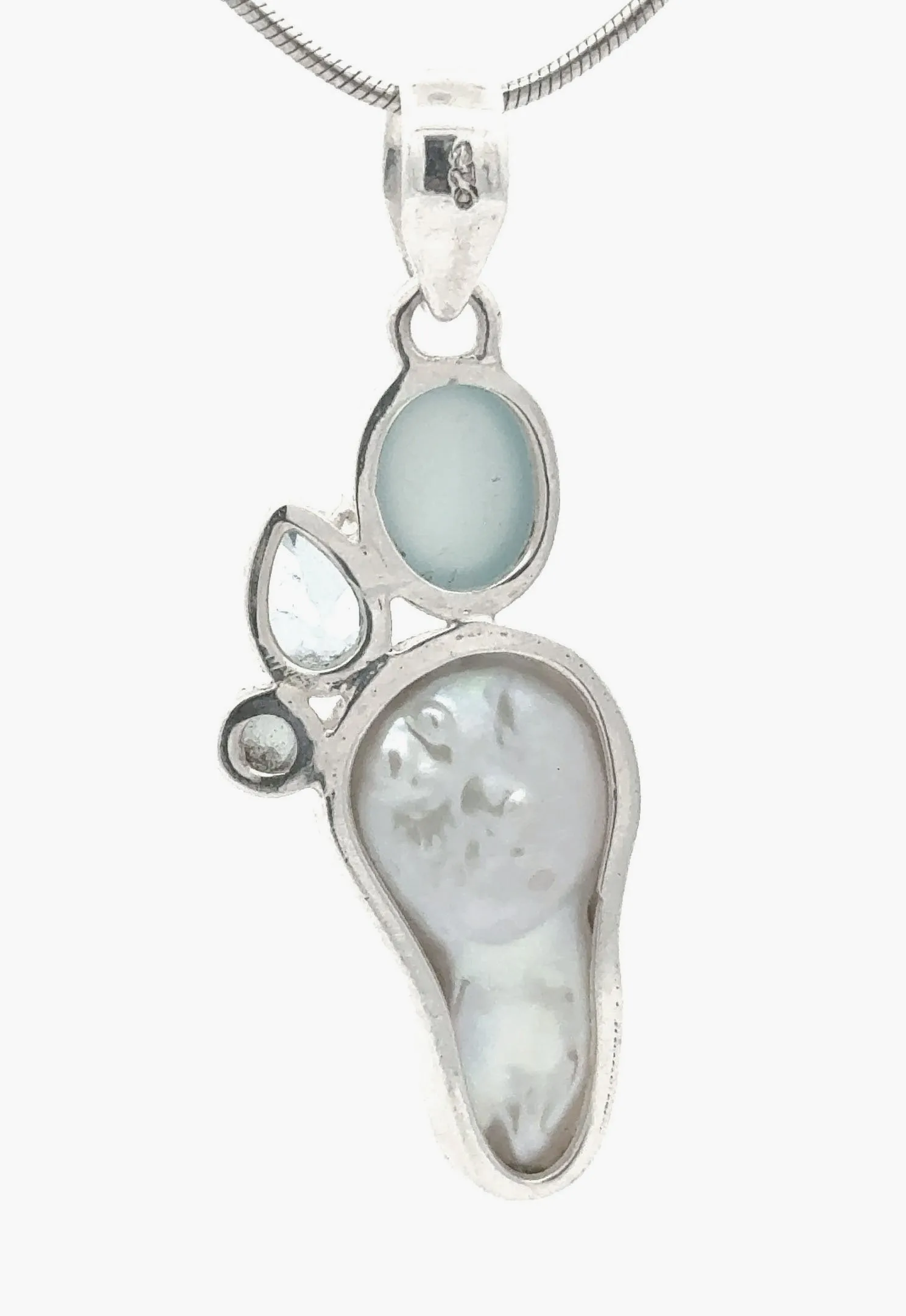 Baroque Freshwater Pearl with Chalcedony, Blue Topaz, Moonstone by Sharon Teaman — view 2