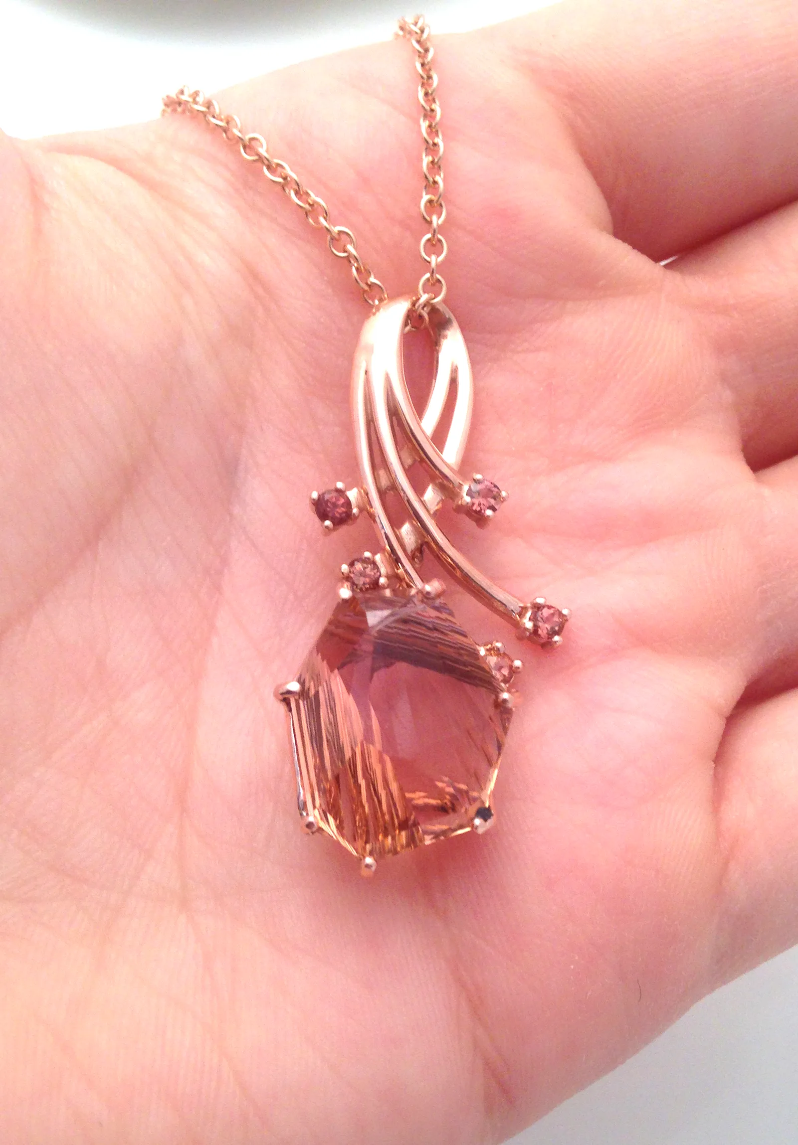 Beatrix Custom Cut Peach Tourmaline Pendant by Sharon Teaman — view 3