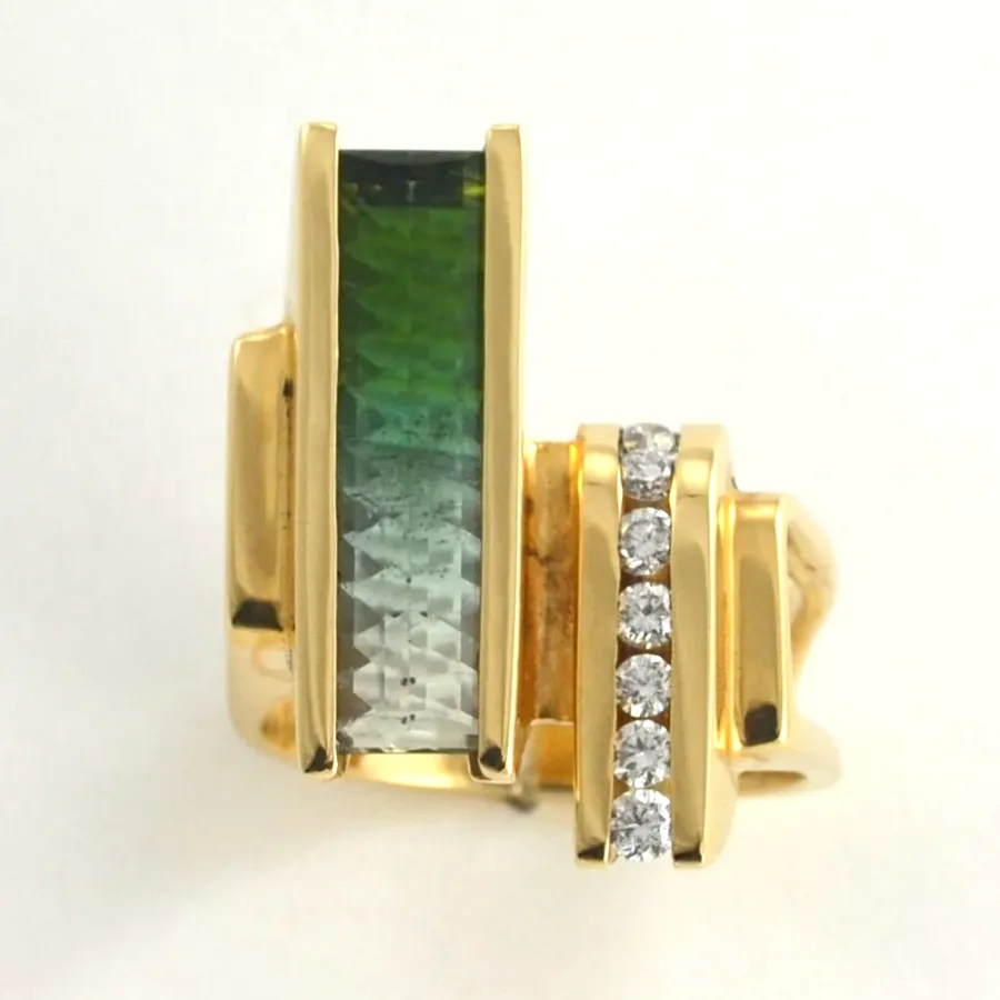Bi-Color Green Tourmaline Statement Ring by Sharon Teaman