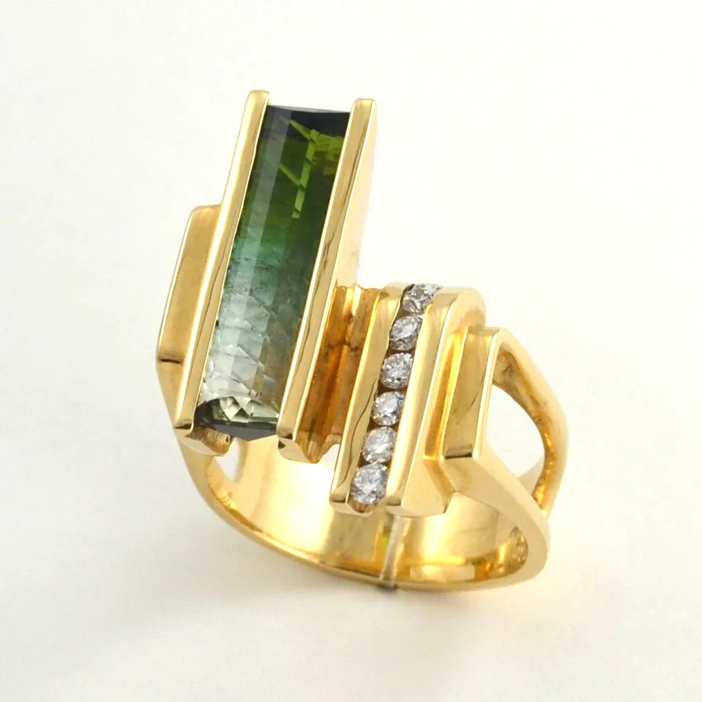 Bi-Color Green Tourmaline Statement Ring by Sharon Teaman — view 2