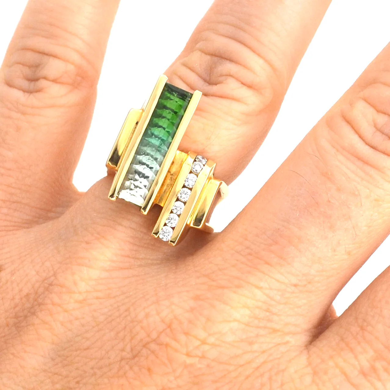 Bi-Color Green Tourmaline Statement Ring by Sharon Teaman — view 3