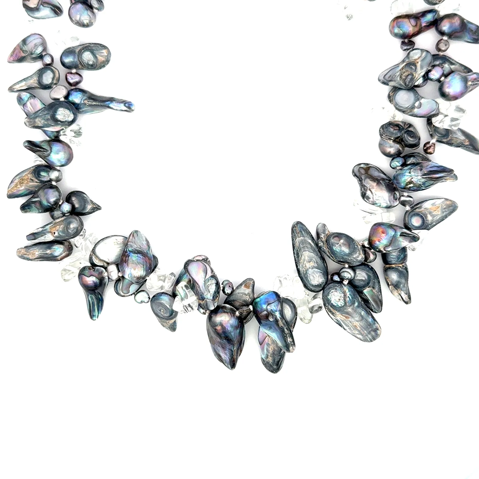 BLK COMBO Black Freshwater Pearls, Mother of Pearl and Quartz necklace by Sharon Teaman — view 1