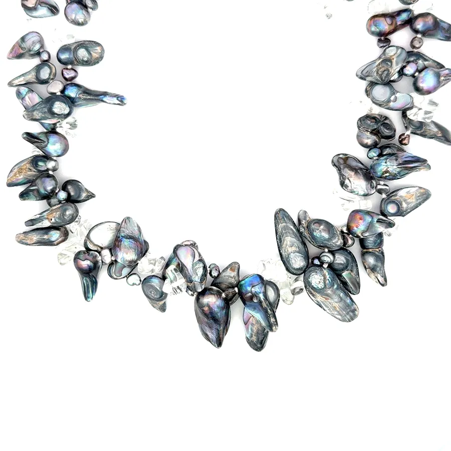 BLK COMBO Black Freshwater Pearls, Mother of Pearl and Quartz necklace by Sharon Teaman
