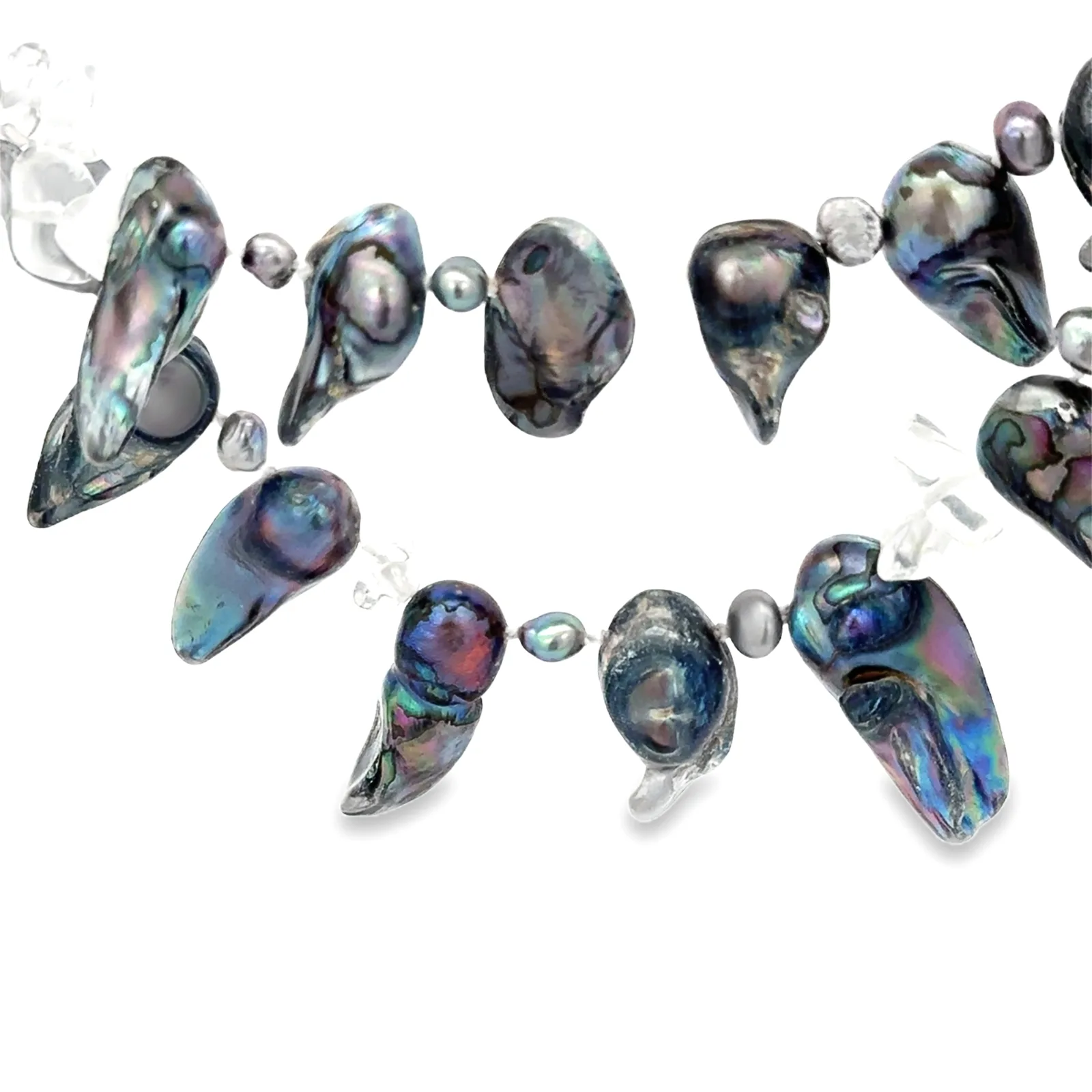 BLK COMBO Black Freshwater Pearls, Mother of Pearl and Quartz necklace by Sharon Teaman — view 3