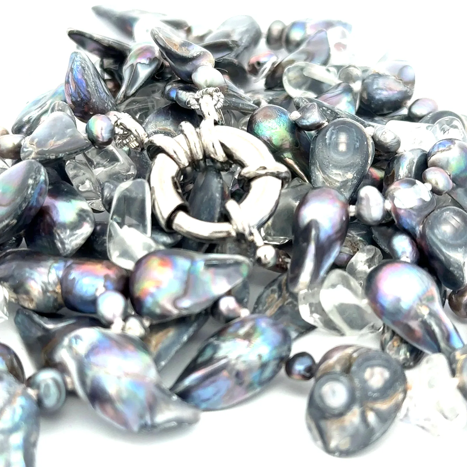 BLK COMBO Black Freshwater Pearls, Mother of Pearl and Quartz necklace by Sharon Teaman — view 4
