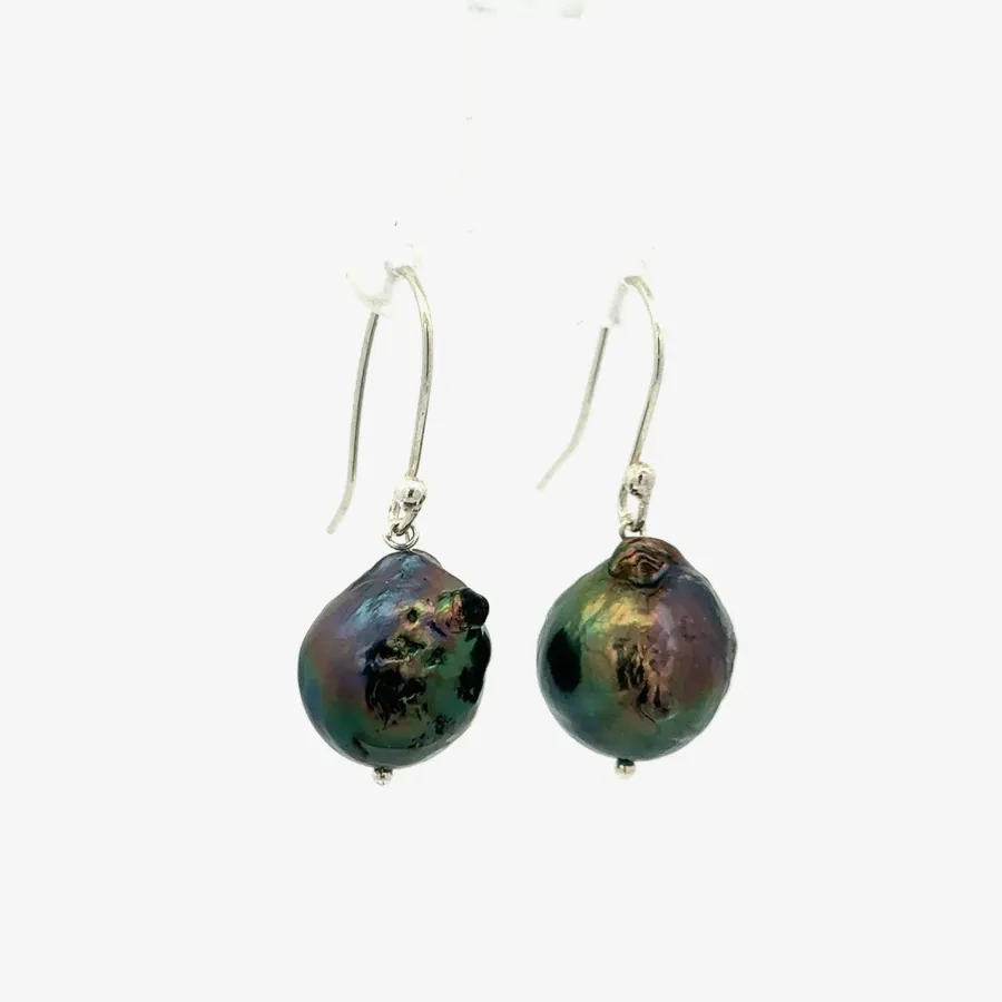 Blk Freshwater Black Baroque Pearl Earrings Sterling Silver Wires by Sharon Teaman