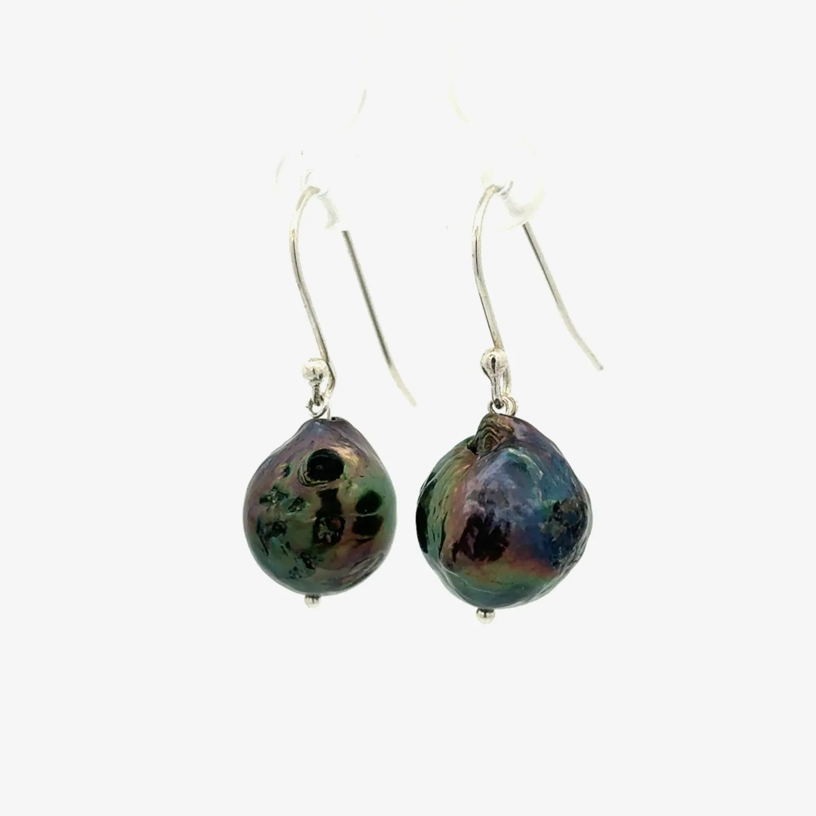 Blk Freshwater Black Baroque Pearl Earrings Sterling Silver Wires by Sharon Teaman — view 2