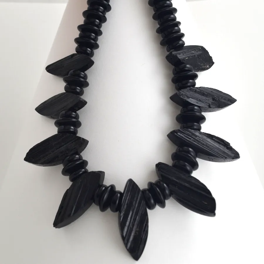Blk Tm Natural Black Tourmaline and Black Onyx Statement Necklace by Sharon Teaman