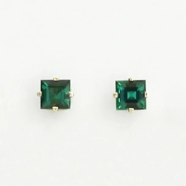 Blue Green Tourmaline Studs - Square Cut Faceted by Sharon Teaman — view 1
