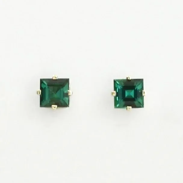 Blue Green Tourmaline Studs - Square Cut Faceted by Sharon Teaman