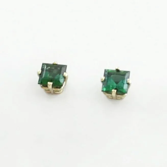Blue Green Tourmaline Studs - Square Cut Faceted by Sharon Teaman — view 2