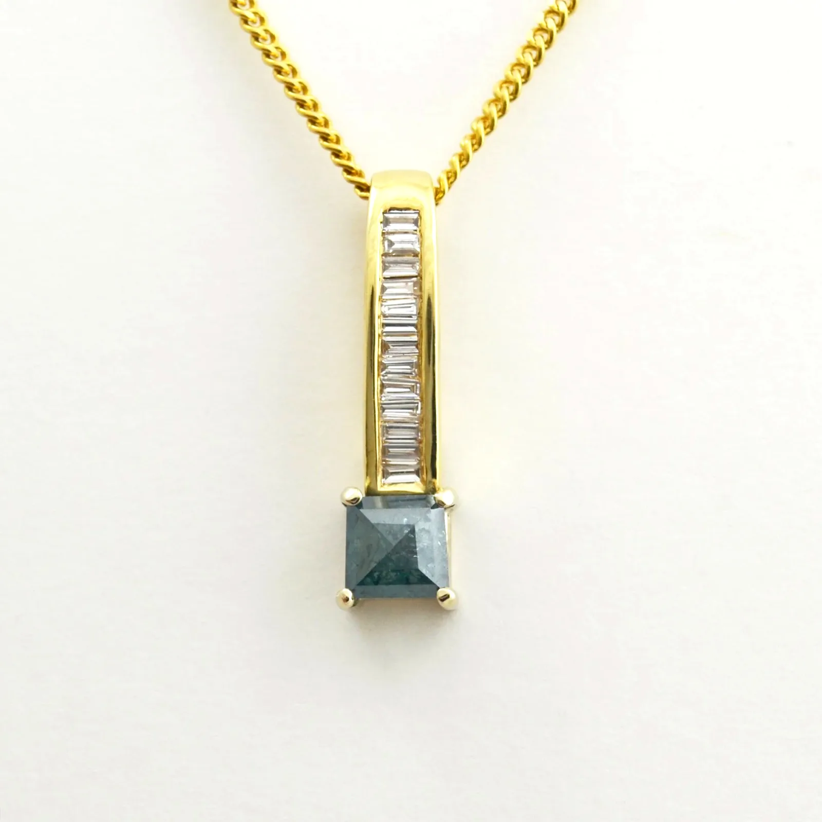 Blue Lagoon Diamond Pendant accented with Diamond Baguettes — White Gold by Sharon Teaman — view 1
