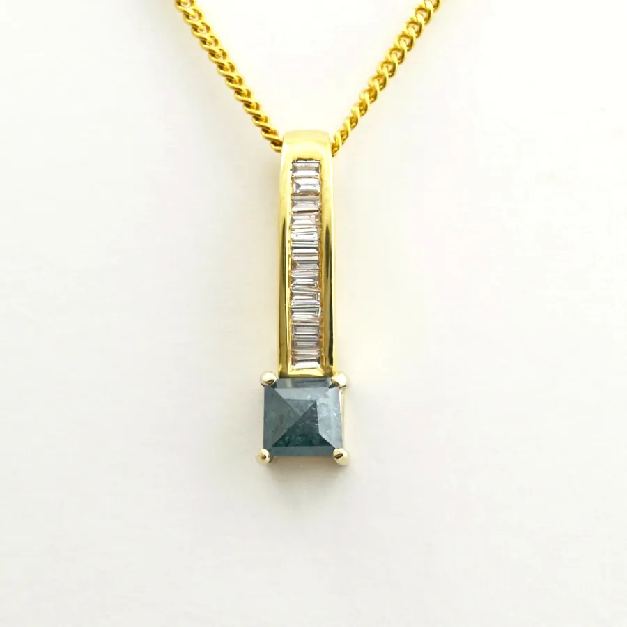 Blue Lagoon Diamond Pendant accented with Diamond Baguettes — White Gold by Sharon Teaman