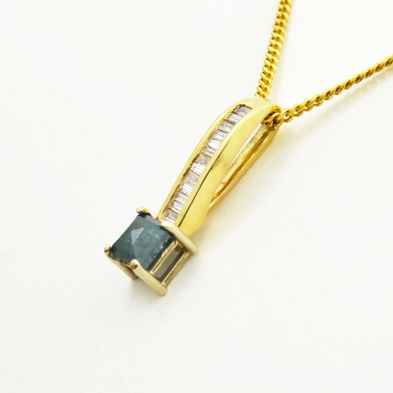 Blue Lagoon Diamond Pendant accented with Diamond Baguettes — White Gold by Sharon Teaman — view 2
