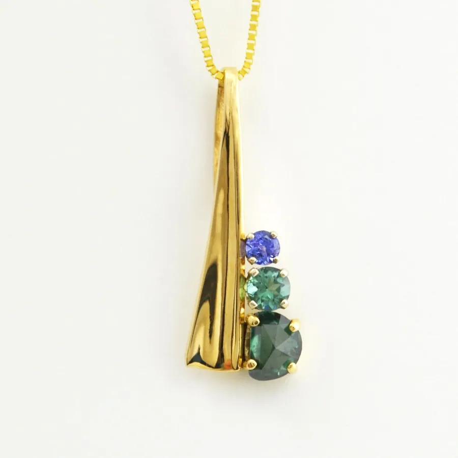 Blue Lagoon Diamond Pendant accented with Green Tourmaline and Tanzanite — Yellow Gold by Sharon Teaman
