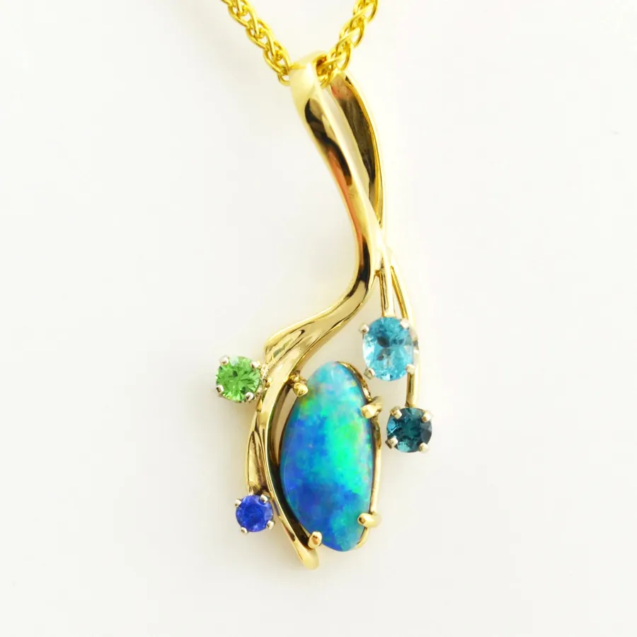 Boulder Opal and Mixed Gemstones Pendant by Sharon Teaman