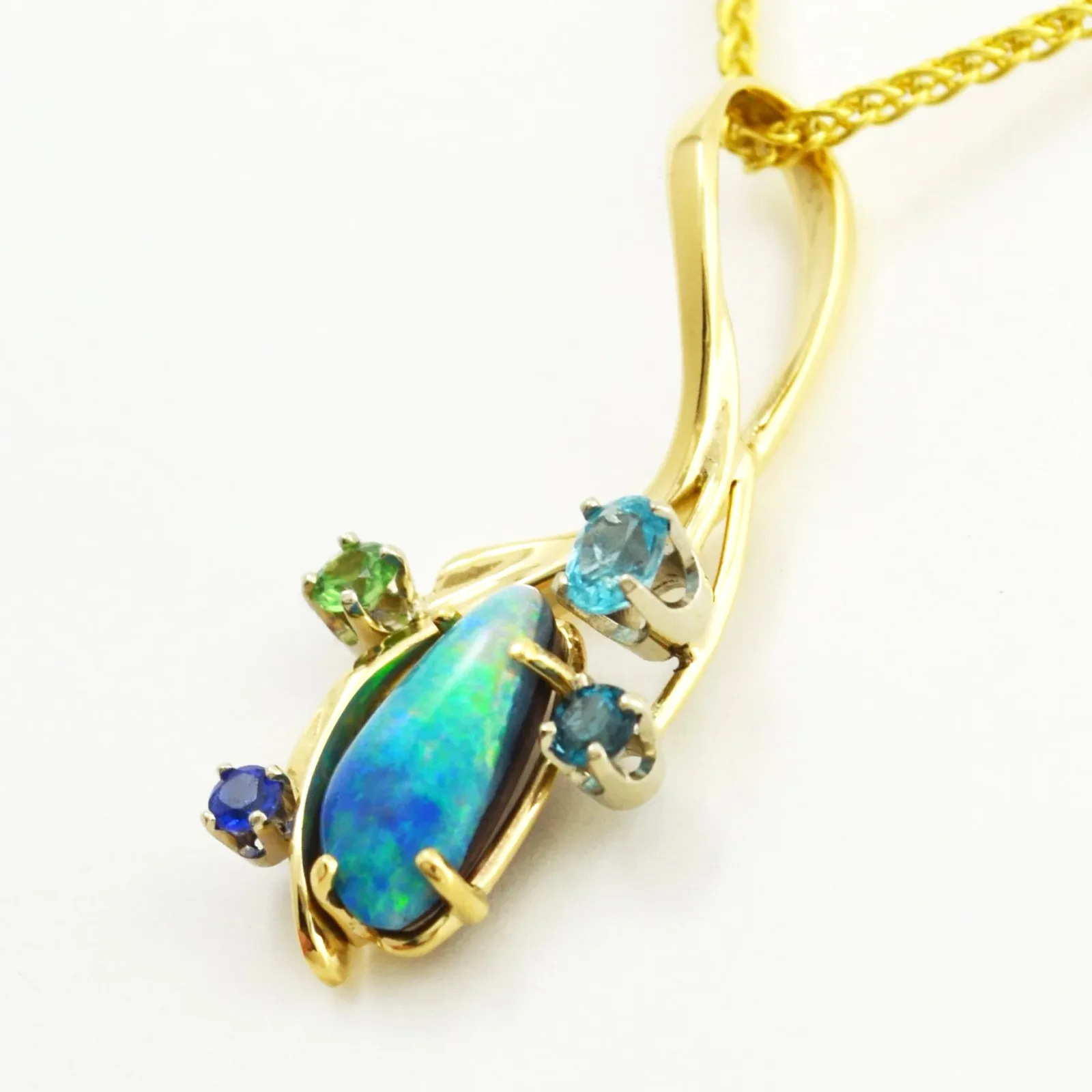 Boulder Opal and Mixed Gemstones Pendant by Sharon Teaman — view 2