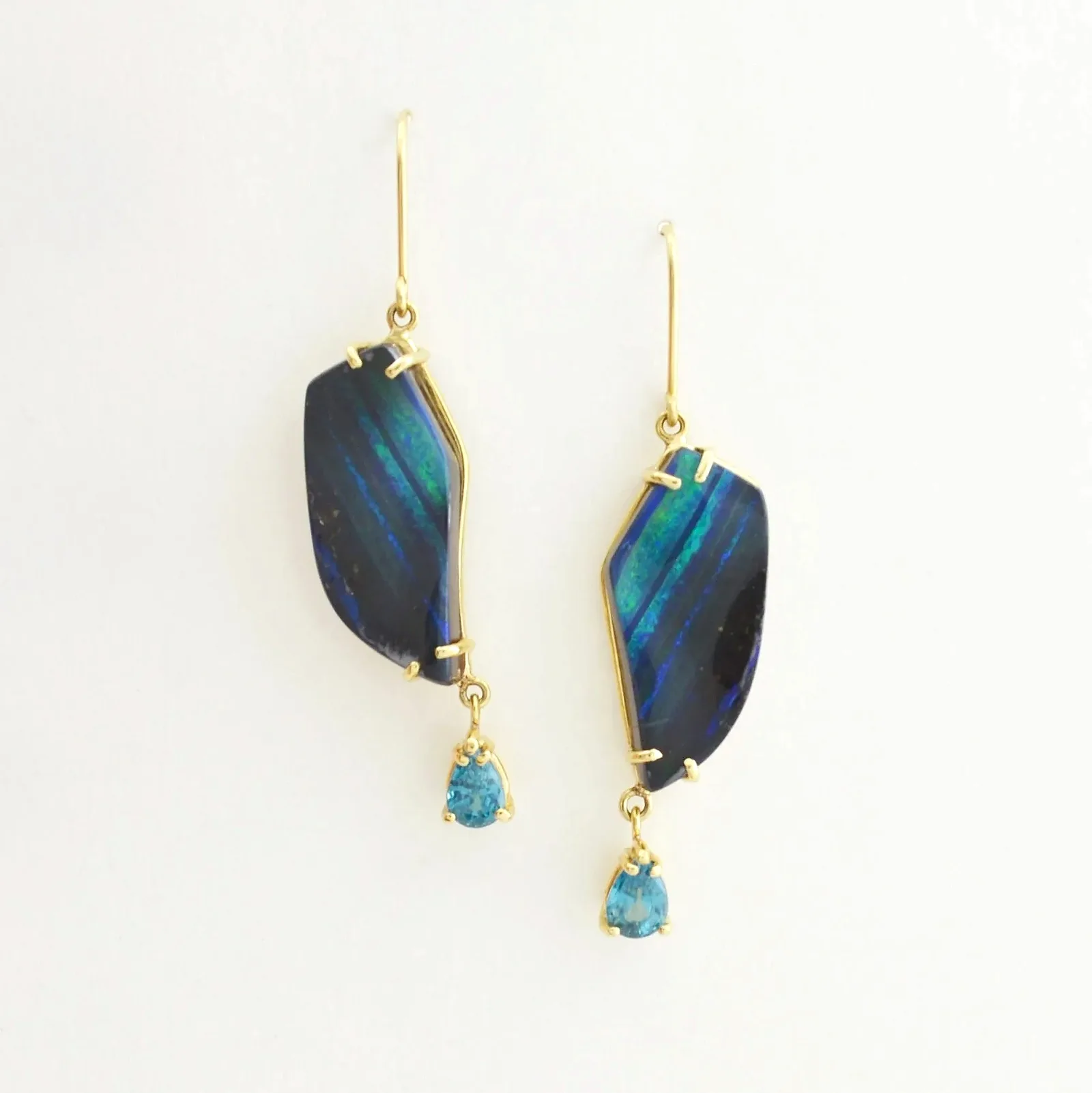 Boulder Opal Doublets accented with Blue Zircon - Earrings by Sharon Teaman — view 1