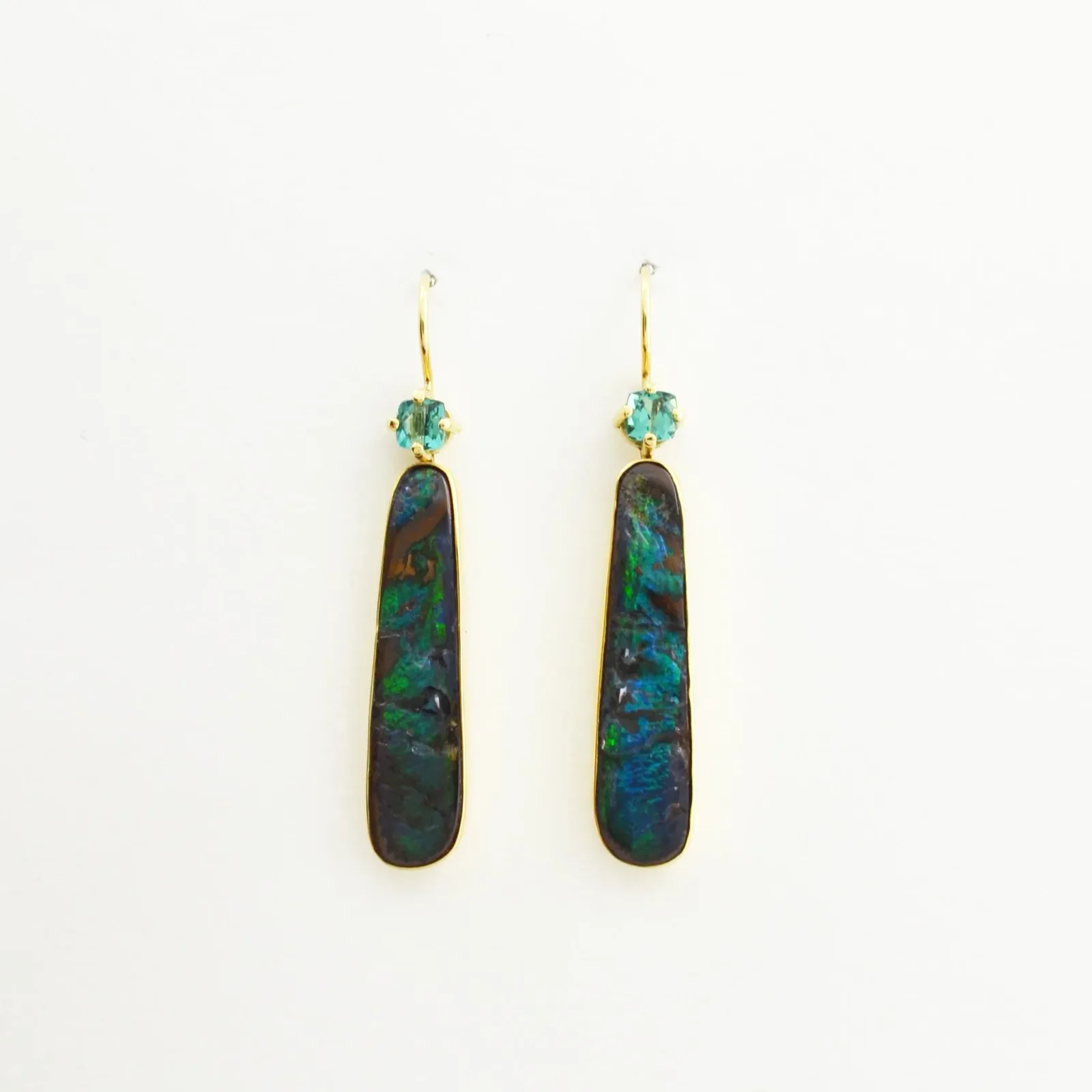Boulder Opal SOLID SPLITS accented with Teal Mint Tourmaline by Sharon Teaman — view 1