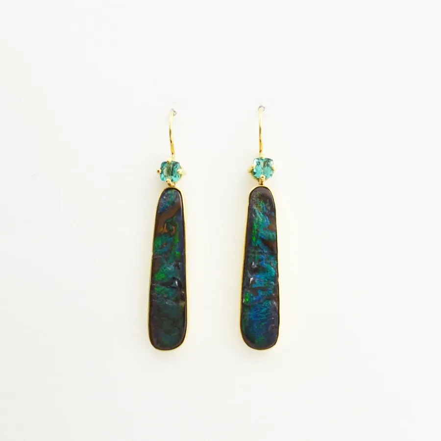 Boulder Opal SOLID SPLITS accented with Teal Mint Tourmaline by Sharon Teaman