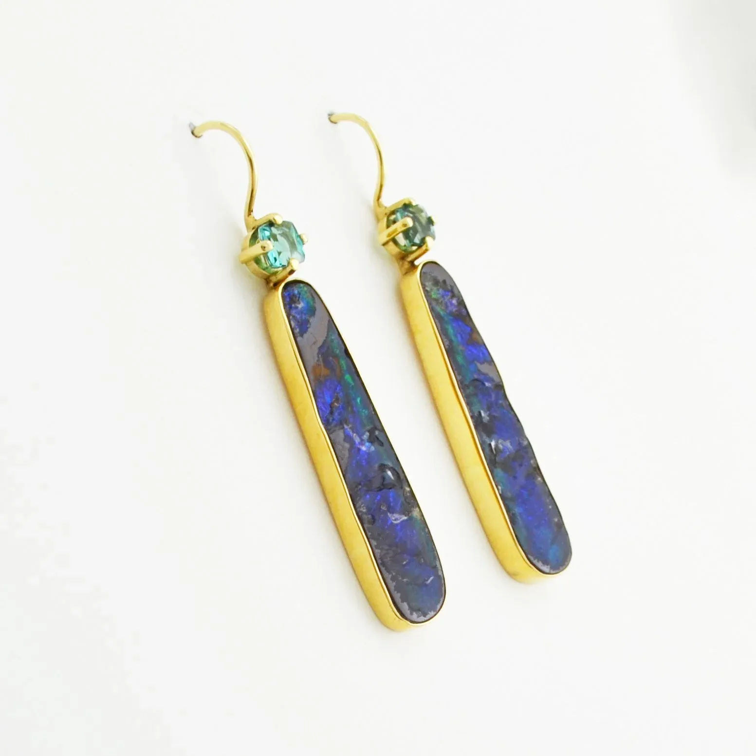 Boulder Opal SOLID SPLITS accented with Teal Mint Tourmaline by Sharon Teaman — view 2