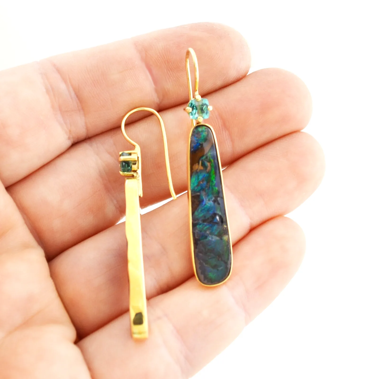 Boulder Opal SOLID SPLITS accented with Teal Mint Tourmaline by Sharon Teaman — view 3