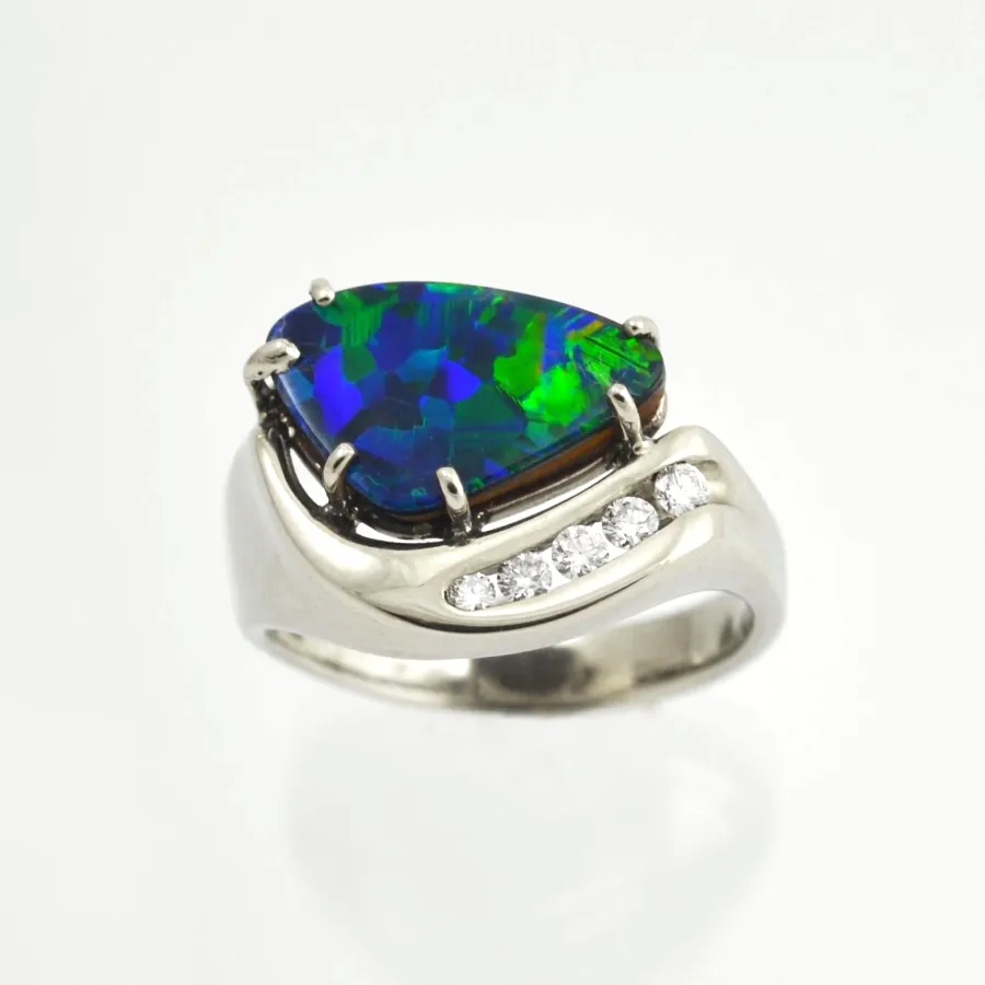 Broad Flash Boulder Opal Ring by Sharon Teaman