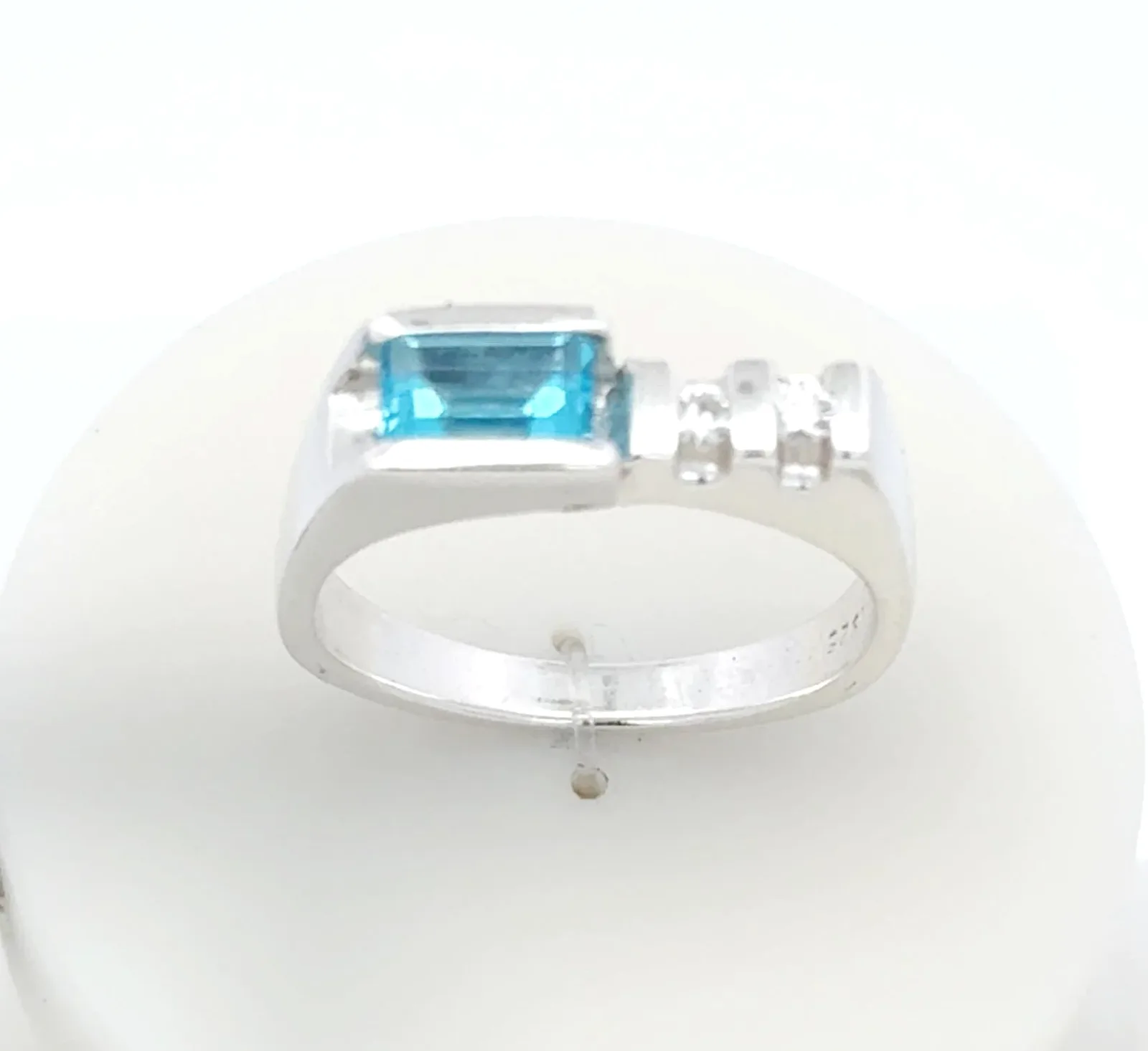 BTZ SS 199 Blue Topaz Ring with Moissanite Accents by Sharon Teaman — view 1