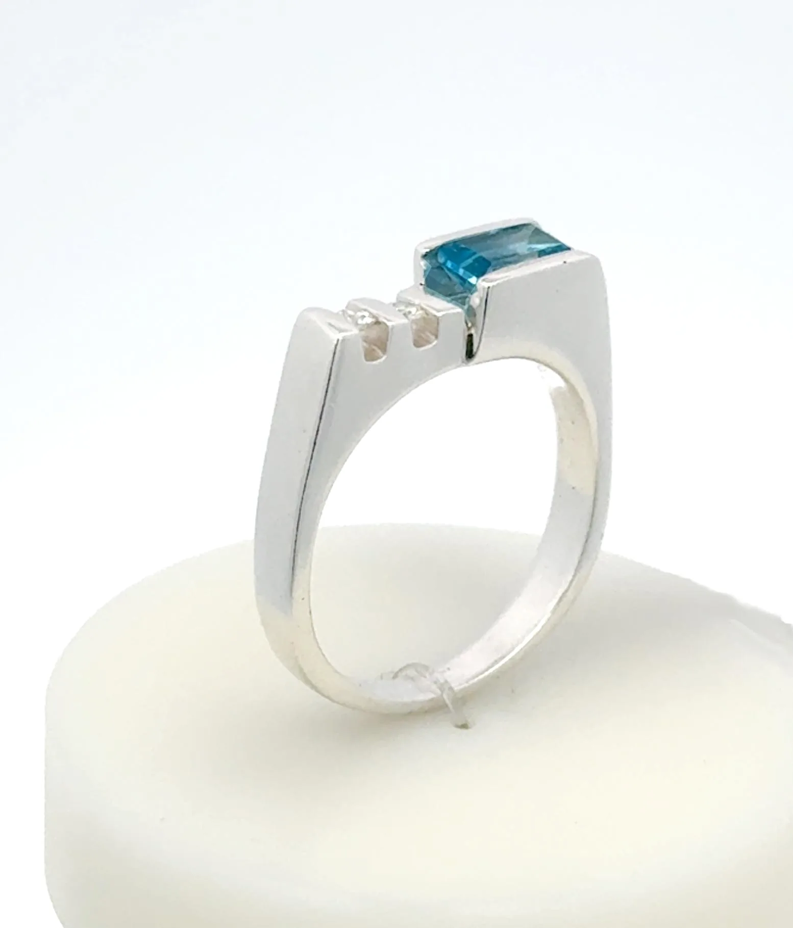 BTZ SS 199 Blue Topaz Ring with Moissanite Accents by Sharon Teaman — view 2