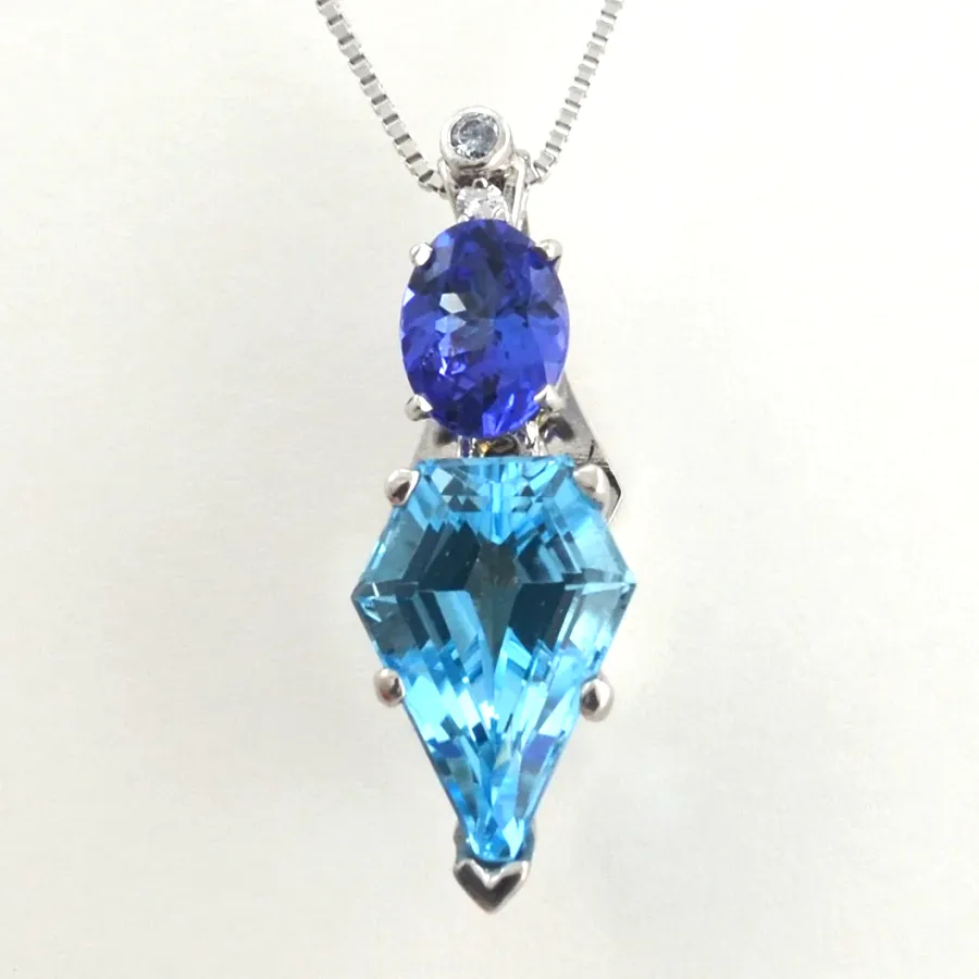 BTZ Tanz Combo Pendant Blue Topaz (Kite Cut) and Tanzanite (Oval) Pendant by Sharon Teaman