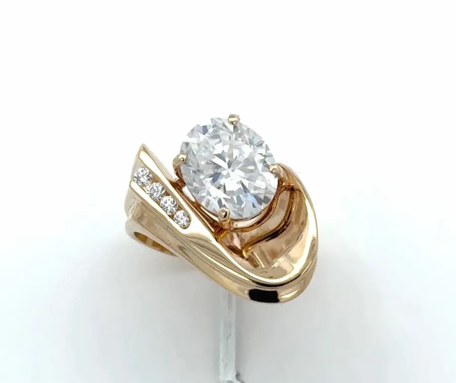 DIAL 241 14K Oval 3.94 Carat Diamond Ring accented with 4 Earth mined Diamonds by Sharon Teaman