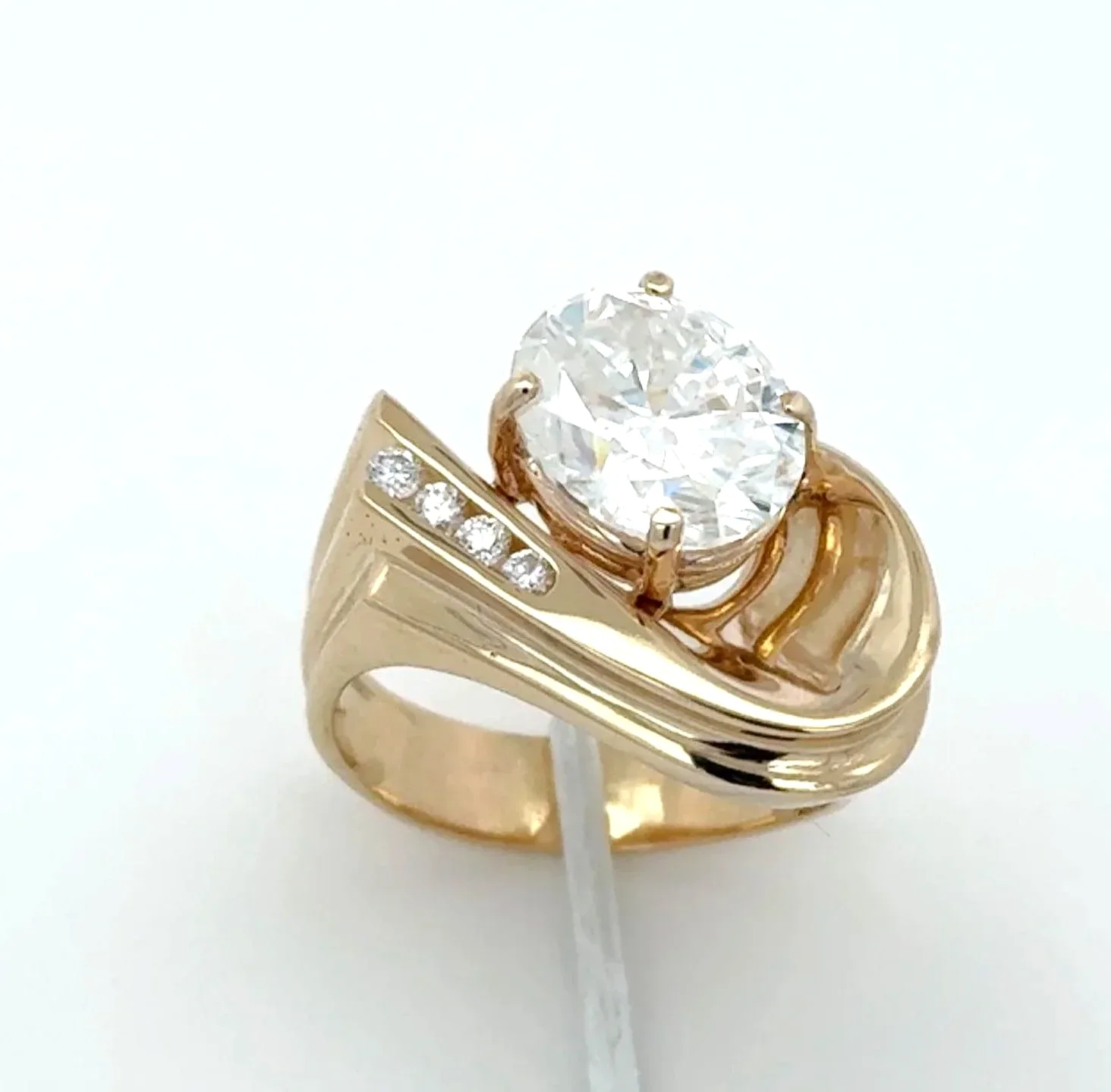 DIAL 241 14K Oval 3.94 Carat Diamond Ring accented with 4 Earth mined Diamonds by Sharon Teaman — view 2