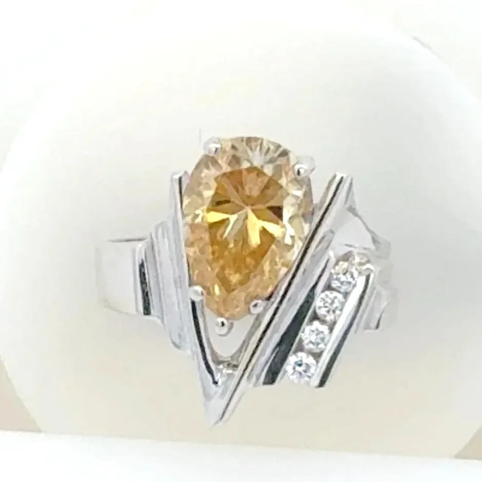 DIAL 350 14k W 3.0 Carat Yellow Diamond (VS1 EX EX) "V" Ring with 4 channel set (Earth mined) Diamond accents by Sharon Teaman — view 2