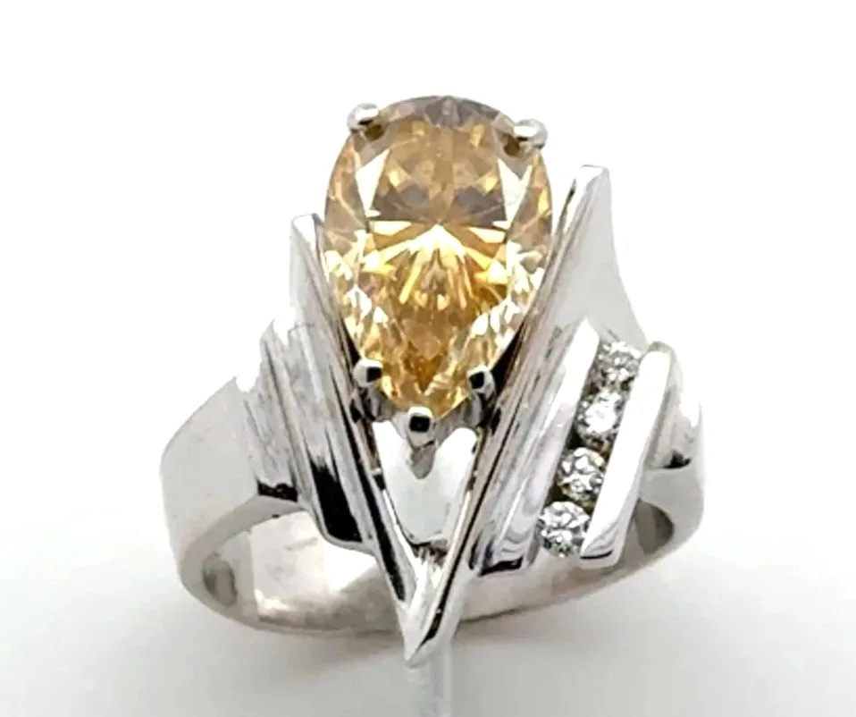 DIAL 350 14k W 3.0 Carat Yellow Diamond (VS1 EX EX) "V" Ring with 4 channel set (Earth mined) Diamond accents by Sharon Teaman — view 3