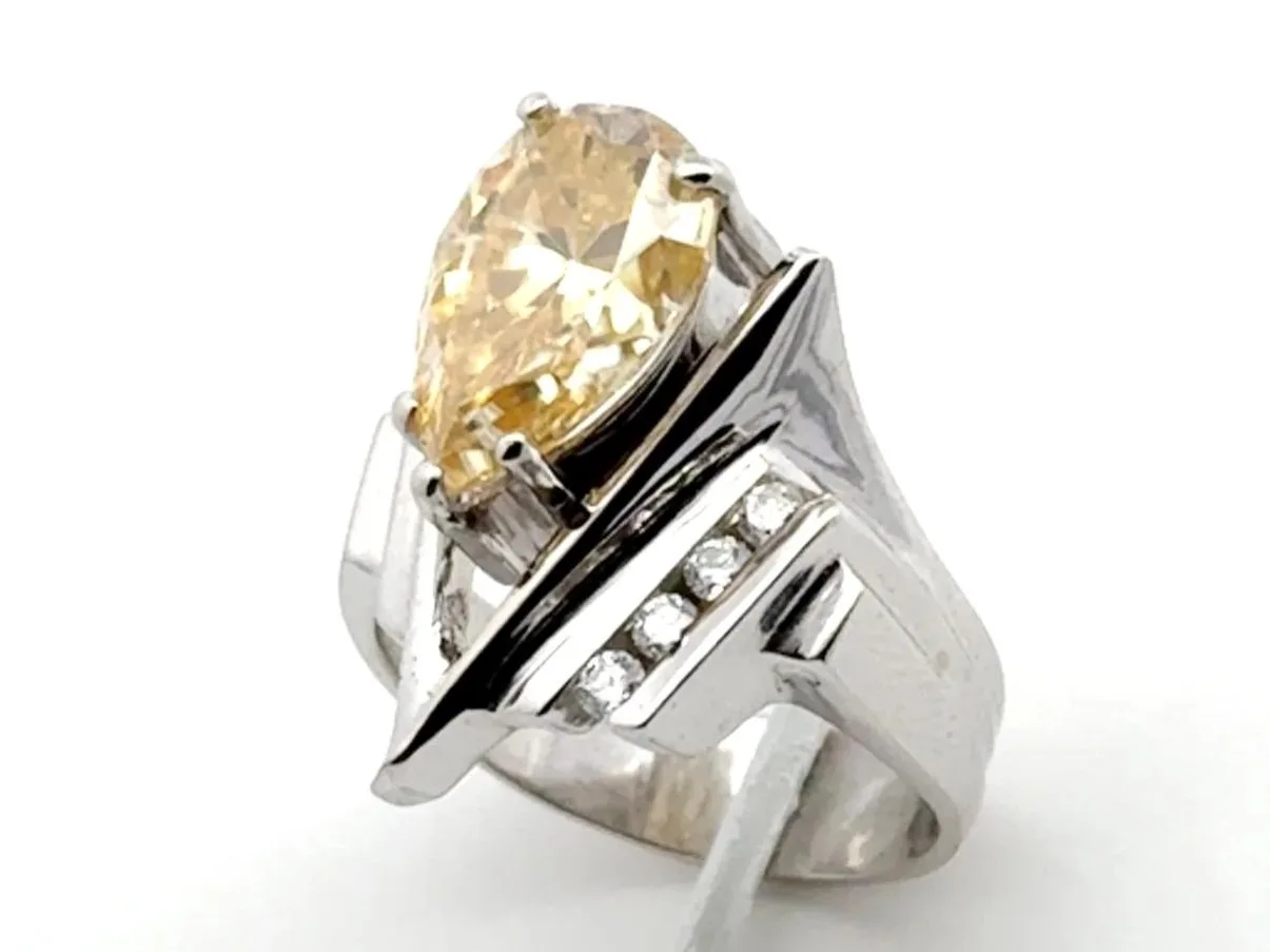 DIAL 350 14k W 3.0 Carat Yellow Diamond (VS1 EX EX) "V" Ring with 4 channel set (Earth mined) Diamond accents by Sharon Teaman — view 4